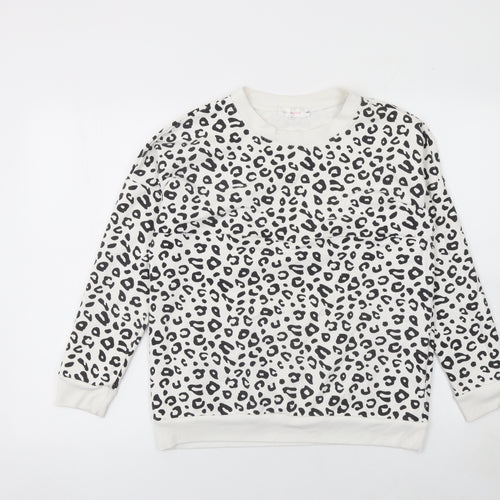 Chic and Discreet Women's White Leopard Print Pullover Sweatshirt Size S