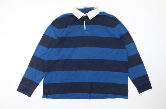 Marks and Spencer Men's Blue Striped Long Sleeve Rugby Polo 3XL Cotton
