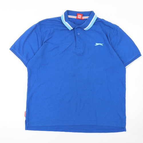 Slazenger Men's Blue Cotton Polo Shirt L Regular Fit Sports Casual