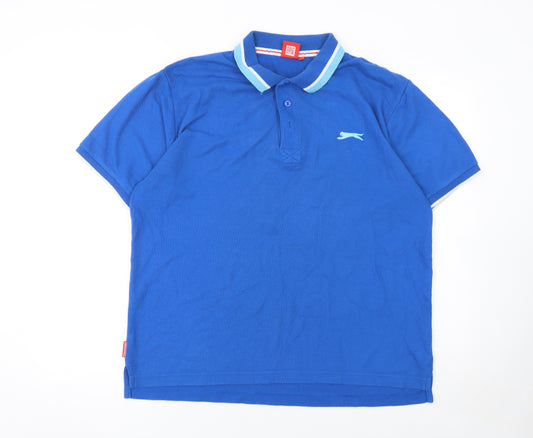 Slazenger Men's Blue Cotton Polo Shirt L Regular Fit Sports Casual