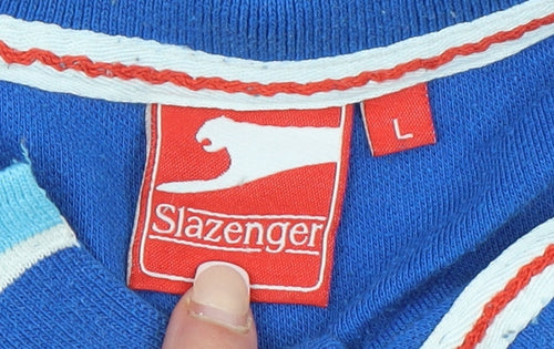 Slazenger Men's Blue Cotton Polo Shirt L Regular Fit Sports Casual