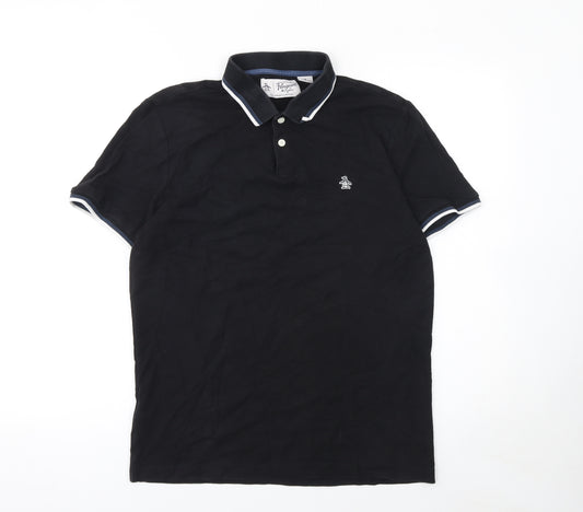 Original Penguin Men's Black Cotton Polo Shirt M Short Sleeve