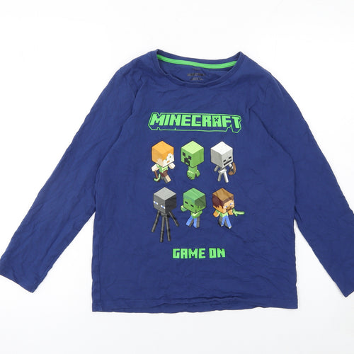 Marks & Spencer Boys Blue Minecraft Long Sleeve Cotton T-Shirt 10-11 Years