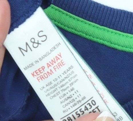 Marks & Spencer Boys Blue Minecraft Long Sleeve Cotton T-Shirt 10-11 Years