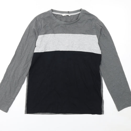 Marks and Spencer Boys Grey & Black Colourblock Long Sleeve T-Shirt 12-13 Years