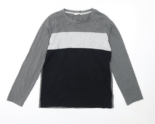 Marks and Spencer Boys Grey & Black Colourblock Long Sleeve T-Shirt 12-13 Years