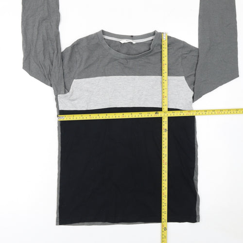 Marks and Spencer Boys Grey & Black Colourblock Long Sleeve T-Shirt 12-13 Years