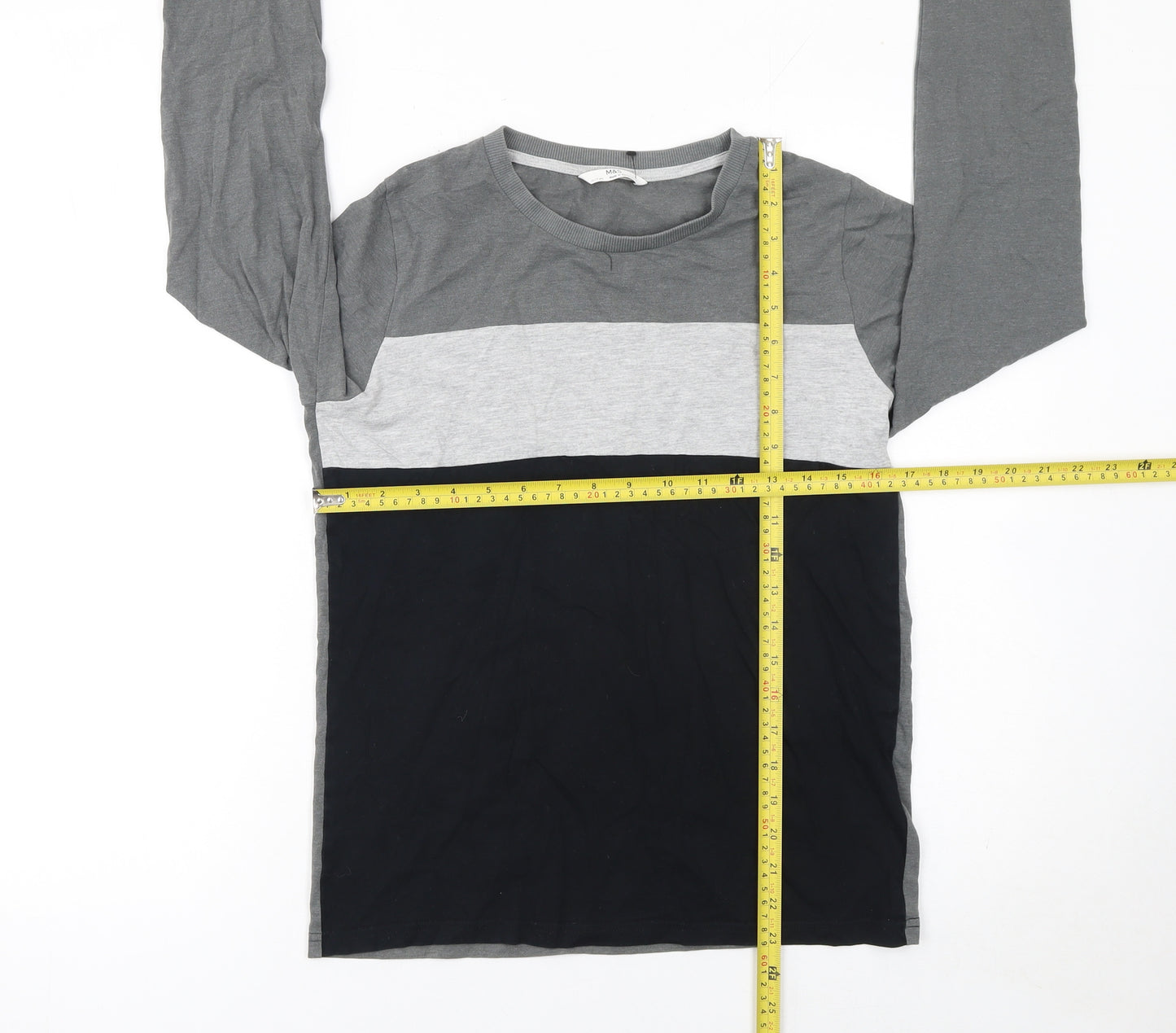 Marks and Spencer Boys Grey & Black Colourblock Long Sleeve T-Shirt 12-13 Years