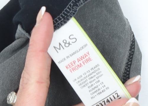 Marks and Spencer Boys Grey & Black Colourblock Long Sleeve T-Shirt 12-13 Years