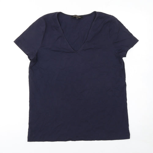Jaeger Women Blue Basic V-Neck Cotton Short Sleeve T-Shirt M