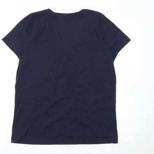 Jaeger Women Blue Basic V-Neck Cotton Short Sleeve T-Shirt M