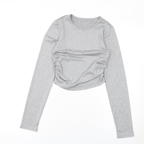 SHEIN Women’s Grey Cropped Long Sleeve Slim Fit Top Size 8