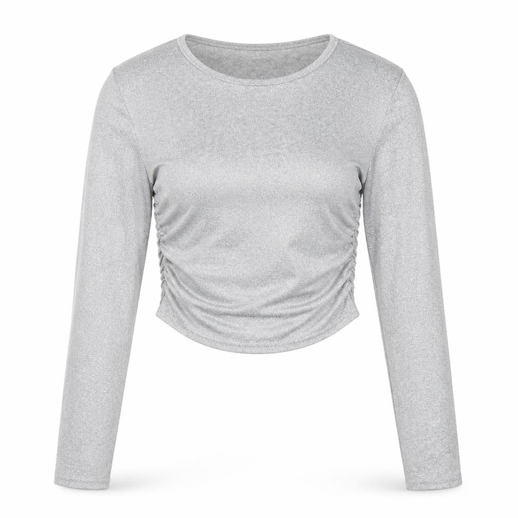 SHEIN Women’s Grey Cropped Long Sleeve Slim Fit Top Size 8