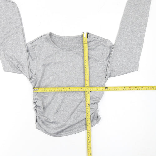 SHEIN Women’s Grey Cropped Long Sleeve Slim Fit Top Size 8