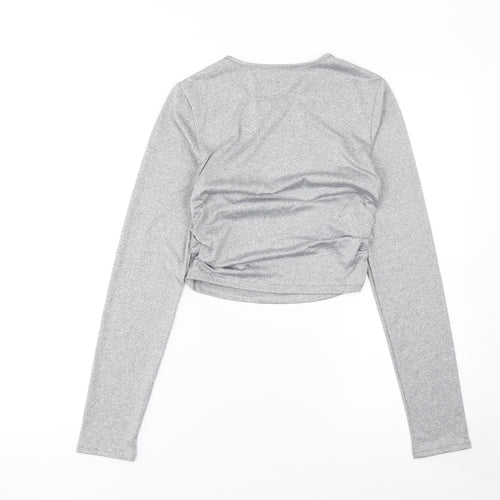 SHEIN Women’s Grey Cropped Long Sleeve Slim Fit Top Size 8