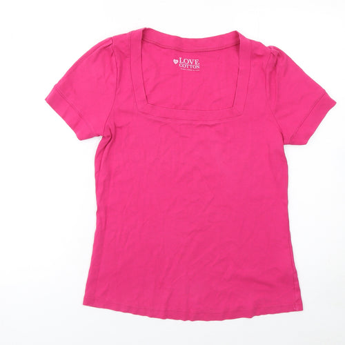 Love Cotton Women's Pink Square Neck Short Sleeve Cotton T-Shirt Size 14