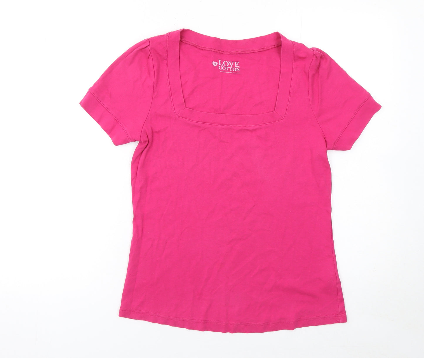 Love Cotton Women's Pink Square Neck Short Sleeve Cotton T-Shirt Size 14