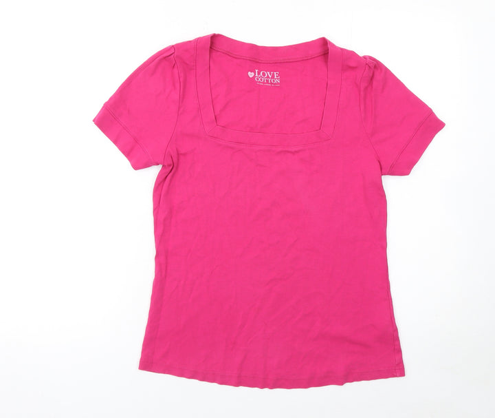 Love Cotton Women's Pink Square Neck Short Sleeve Cotton T-Shirt Size 14