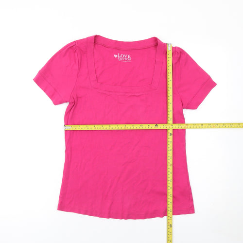 Love Cotton Women's Pink Square Neck Short Sleeve Cotton T-Shirt Size 14