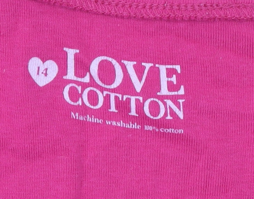 Love Cotton Women's Pink Square Neck Short Sleeve Cotton T-Shirt Size 14