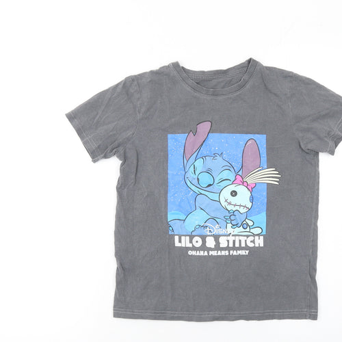 Disney Girls Grey Lilo & Stitch Cotton T-Shirt 9-10 Years Graphic Print