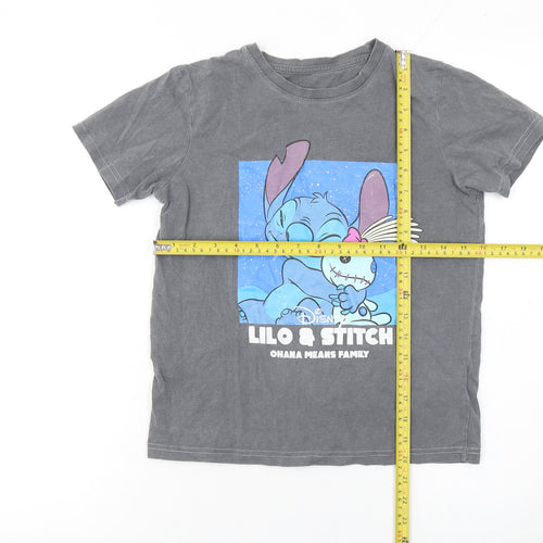 Disney Girls Grey Lilo & Stitch Cotton T-Shirt 9-10 Years Graphic Print