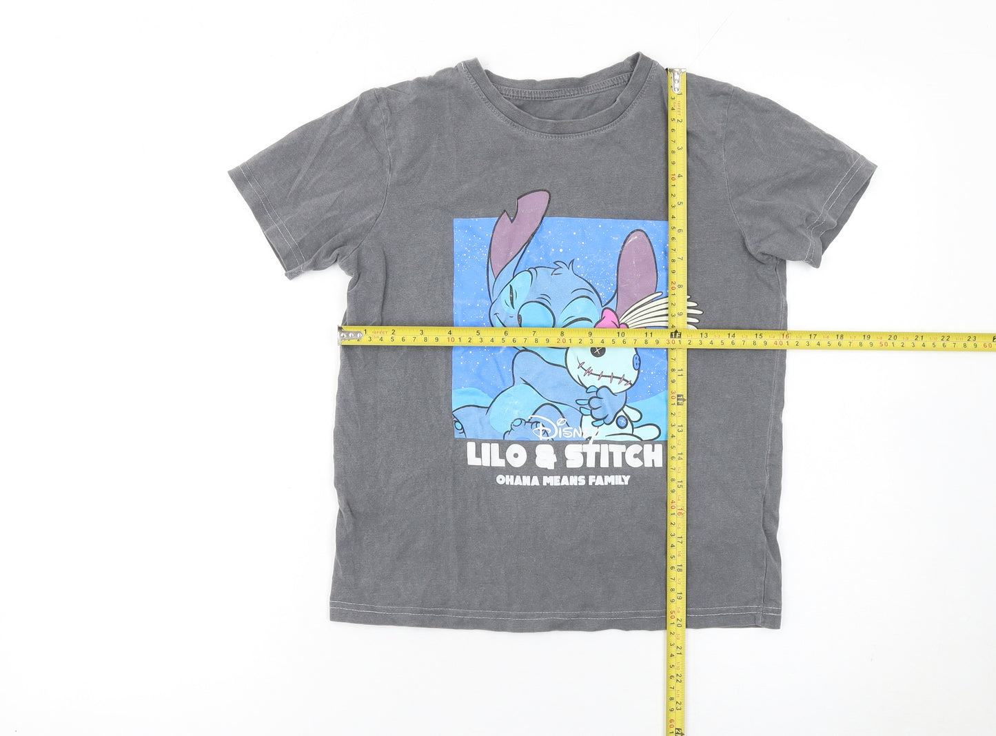 Disney Girls Grey Lilo & Stitch Cotton T-Shirt 9-10 Years Graphic Print