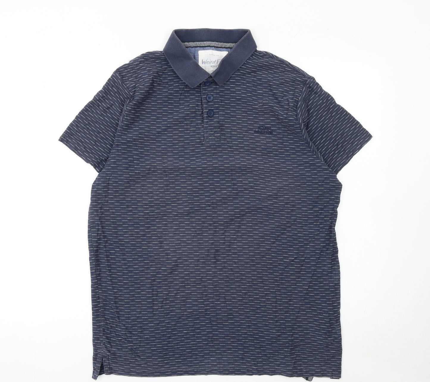 Weird Fish Men's Blue Striped Cotton Polo Shirt Size L
