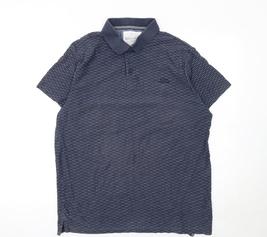 Weird Fish Men's Blue Striped Cotton Polo Shirt Size L