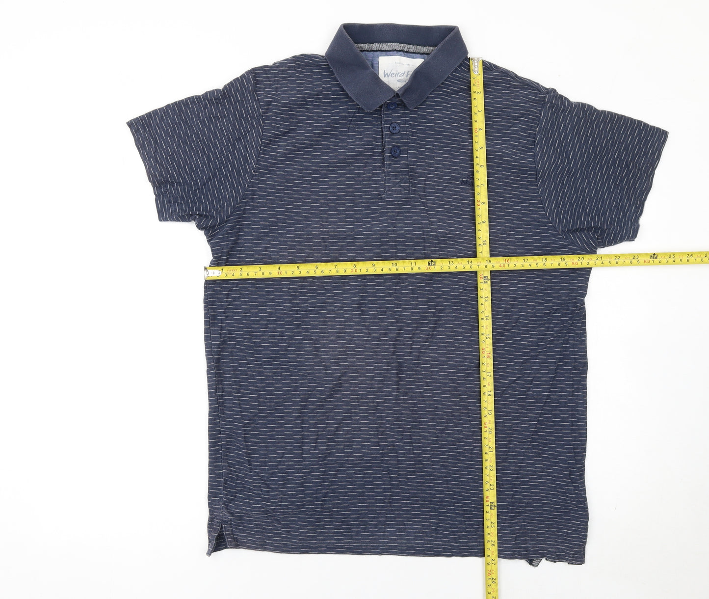 Weird Fish Men's Blue Striped Cotton Polo Shirt Size L