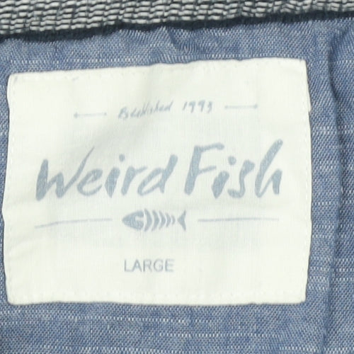 Weird Fish Men's Blue Striped Cotton Polo Shirt Size L