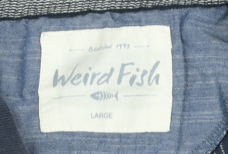 Weird Fish Men's Blue Striped Cotton Polo Shirt Size L