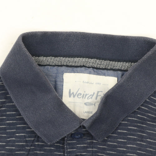 Weird Fish Men's Blue Striped Cotton Polo Shirt Size L