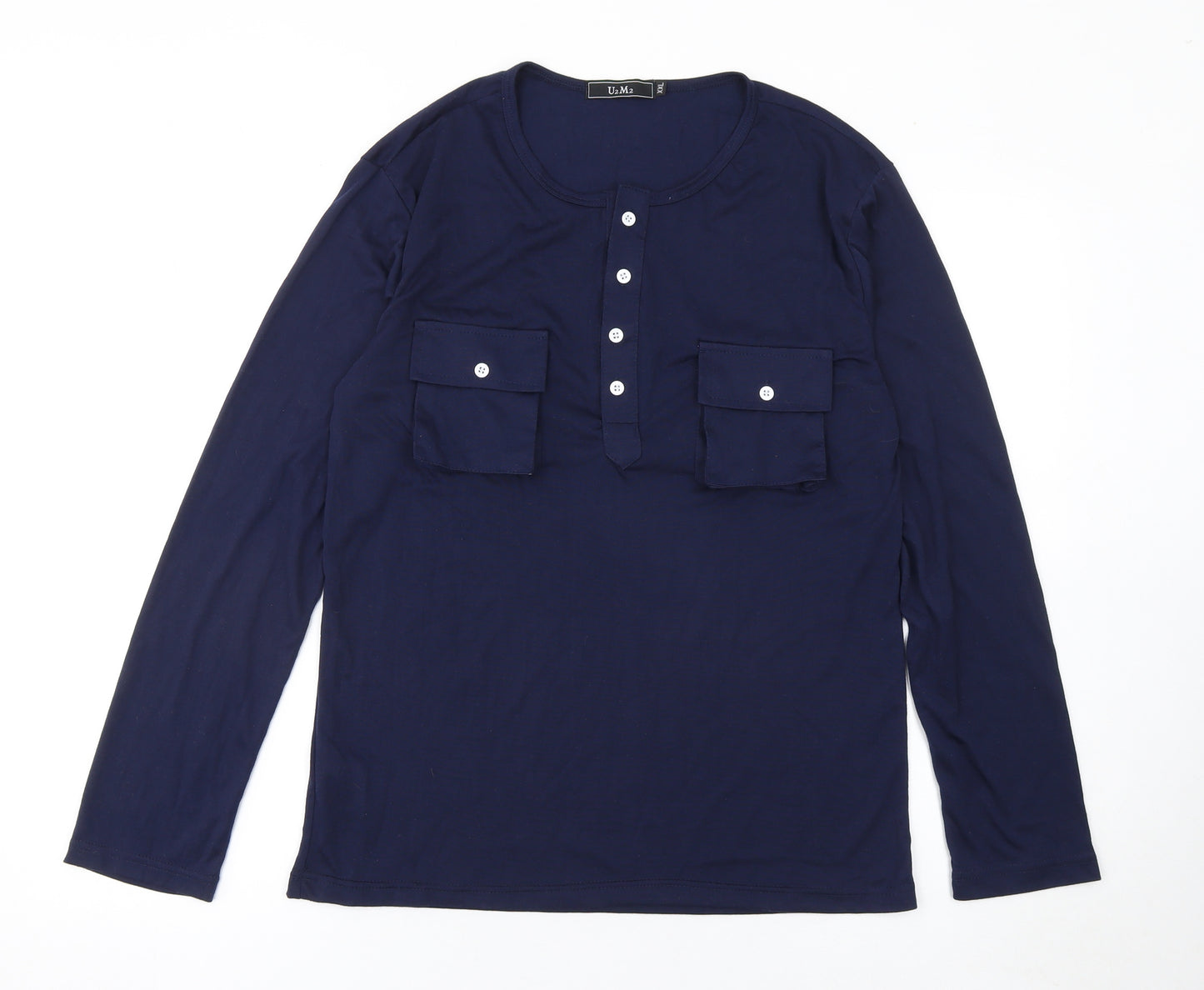 U2M2 Women's Blue Long Sleeve Button-Up Cotton Shirt 2XL