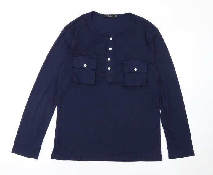 U2M2 Women's Blue Long Sleeve Button-Up Cotton Shirt 2XL
