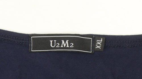U2M2 Women's Blue Long Sleeve Button-Up Cotton Shirt 2XL