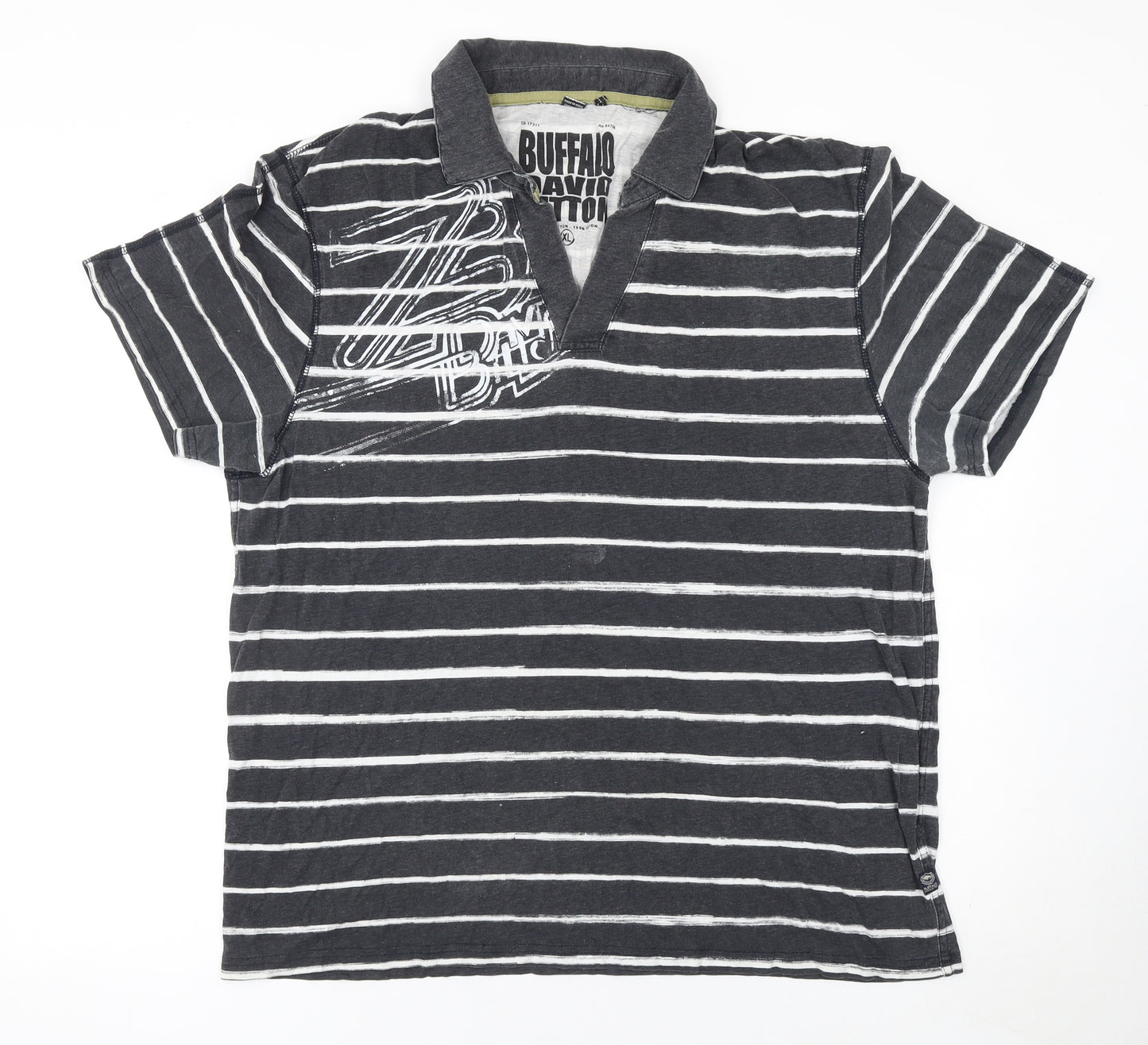 Buffalo David Bitton Men's Grey Striped Cotton Polo Shirt XL