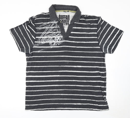 Buffalo David Bitton Men's Grey Striped Cotton Polo Shirt XL