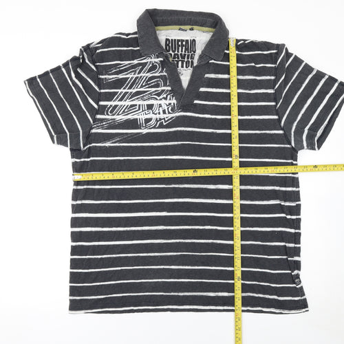 Buffalo David Bitton Men's Grey Striped Cotton Polo Shirt XL