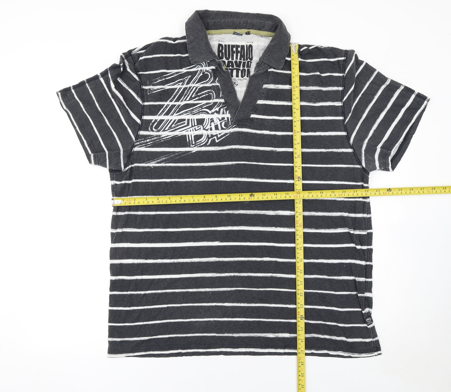 Buffalo David Bitton Men's Grey Striped Cotton Polo Shirt XL