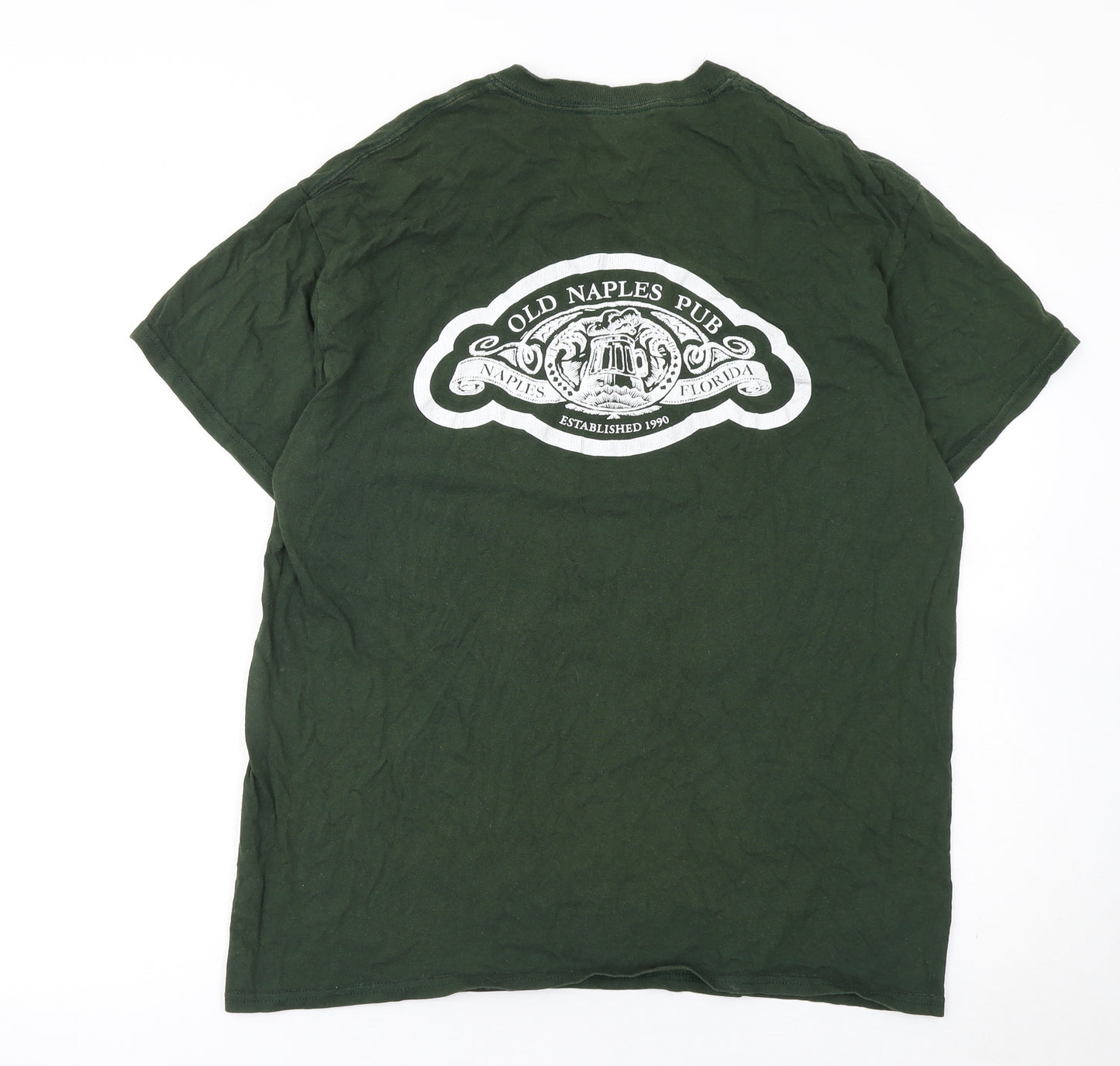 Gildan Men’s Green Old Naples Pub Graphic Cotton T-Shirt L Regular Fit