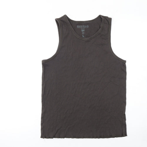 River Island Womens Black Cotton Tank Top Size L Basic Sleeveless