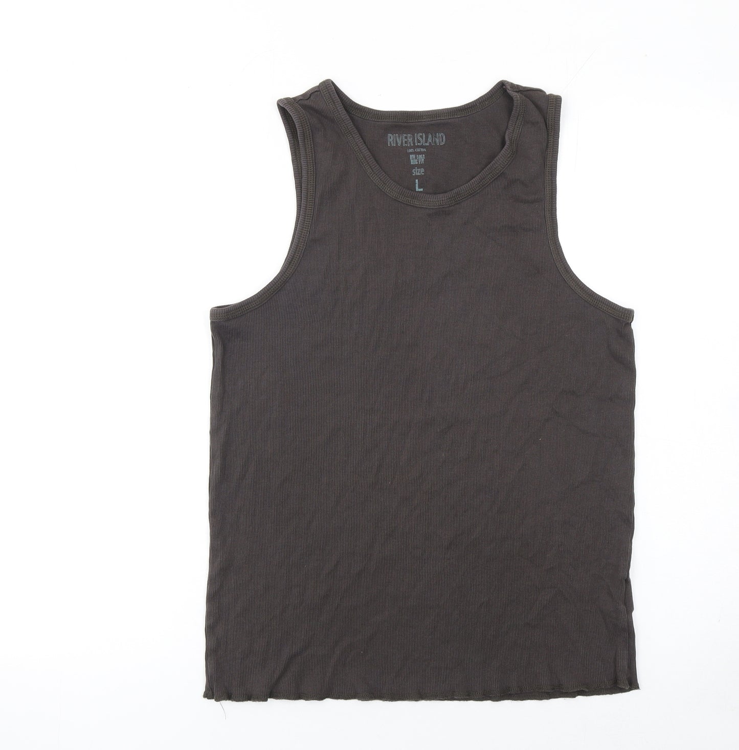 River Island Womens Black Cotton Tank Top Size L Basic Sleeveless