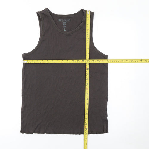 River Island Womens Black Cotton Tank Top Size L Basic Sleeveless