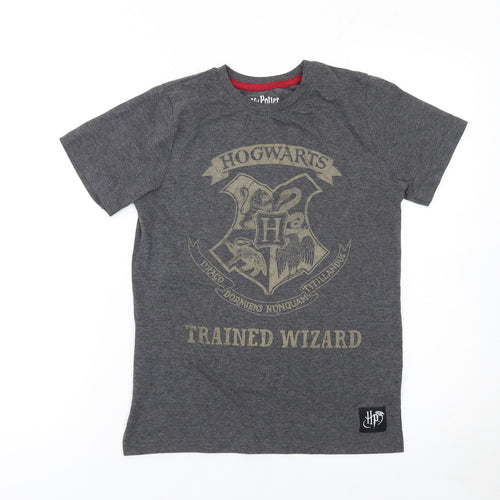 Harry Potter Boys Grey Hogwarts Graphic T-Shirt 10-11 Years Casual Cotton Blend