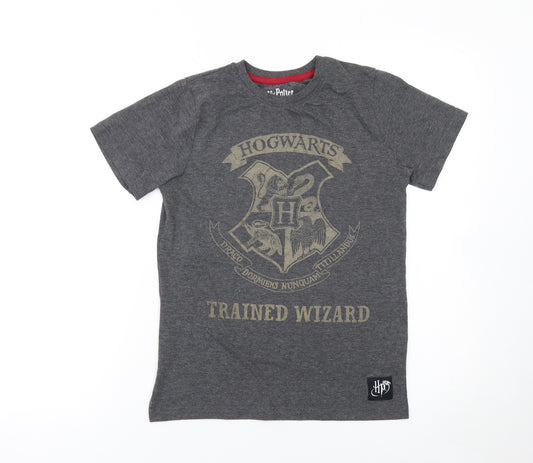 Harry Potter Boys Grey Hogwarts Graphic T-Shirt 10-11 Years Casual Cotton Blend