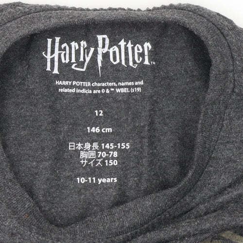 Harry Potter Boys Grey Hogwarts Graphic T-Shirt 10-11 Years Casual Cotton Blend
