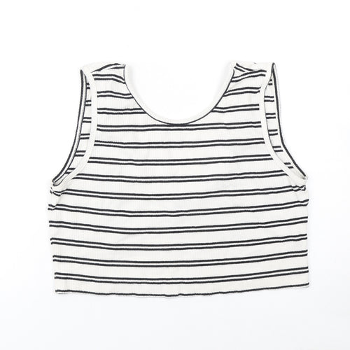 Weekday Women's White Black Striped Cropped Tank Top Size L