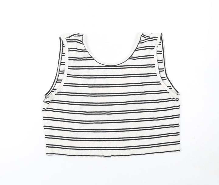 Weekday Women's White Black Striped Cropped Tank Top Size L