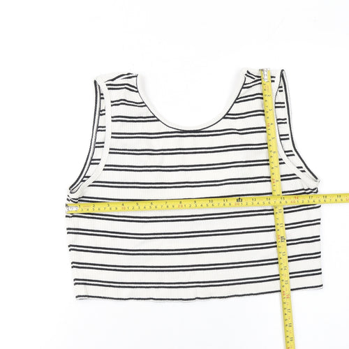 Weekday Women's White Black Striped Cropped Tank Top Size L